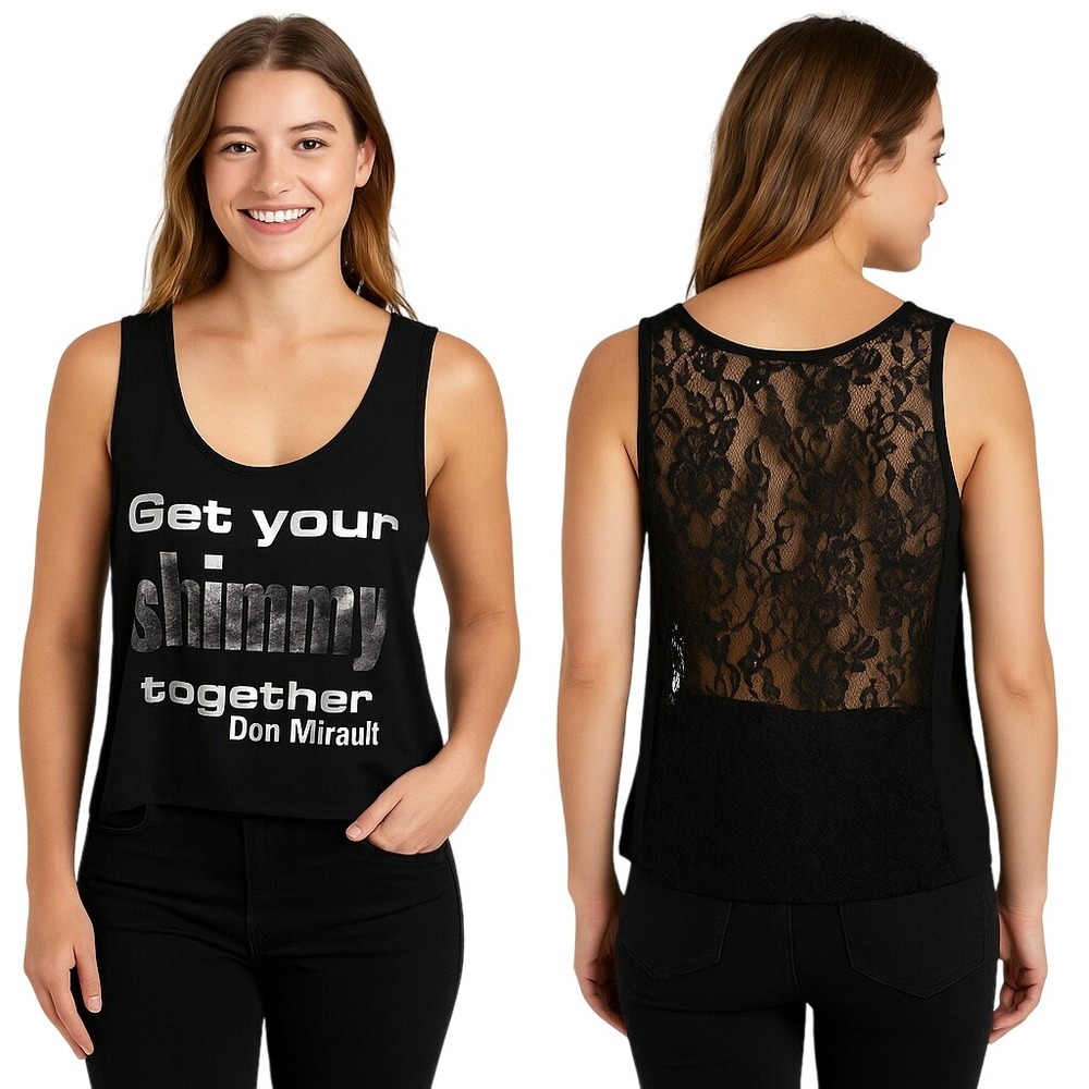 Kavio Womens Large Black Lace Back Tank Top Get Your Shimmy Together‎ Graphic